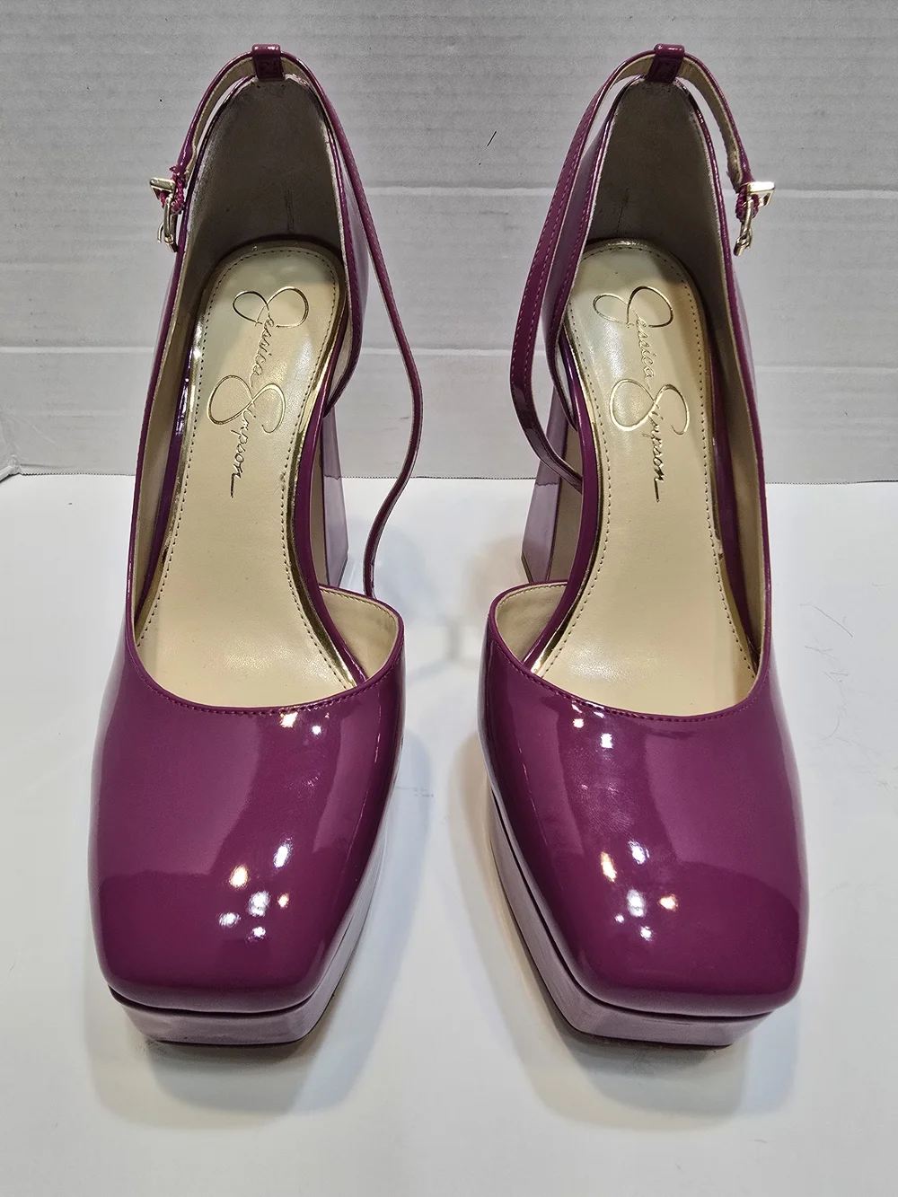 Jessica Simpson Magenta Patent Platform Slingback Pumps